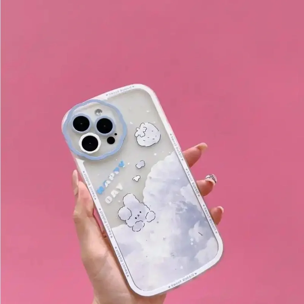 Cute Cloud & Bear Pink iPhone Case - White/Pink Protective Cover